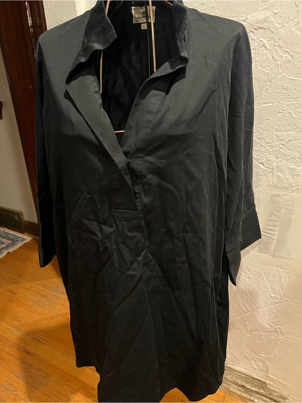 Tuckernuck Black Lightweight Open-Front Blouse with decorative button